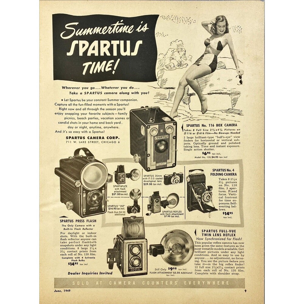 Spartus "Wherever you go or do Take a Spartus Camera" Vintage Print Ad 1949